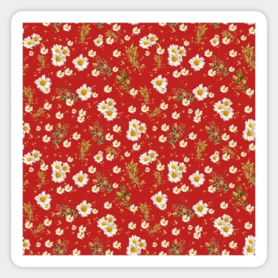 White Daisies Field Floral Scarlet Pattern Sticker